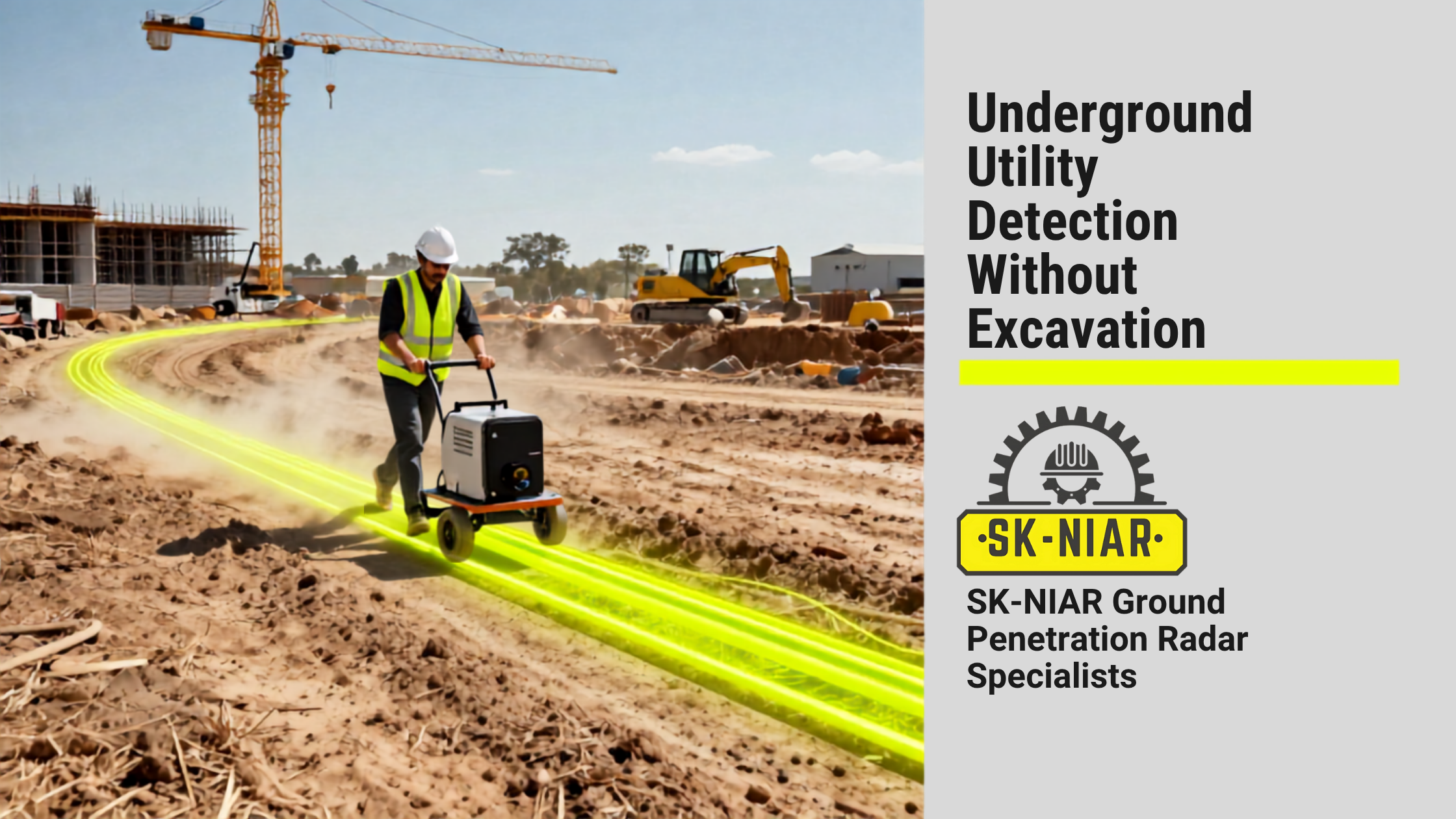 Ground Penetration Radar technician scanning a construction site to detect underground utilities, pipes, and cables without excavation in South Africa.
